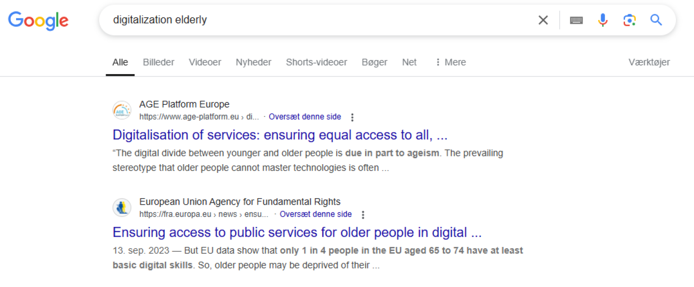 Google search for "digitalization elderly"